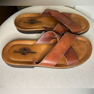 Tommy Bahama Made in Italy Espresso High Quality Leather Slide Sandal Summer